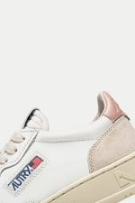 White Pink Medalist Leather Suede Sneakers Womens