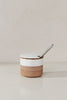 White and Terracotta Mali Ribbed Sugar Pot 6.5 x 8cm