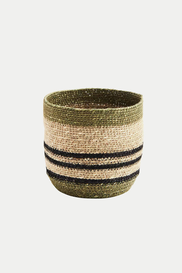 Olive Black Natural Striped Seagrass Basket Small