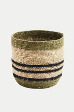 Olive Black Natural Striped Seagrass Basket Medium