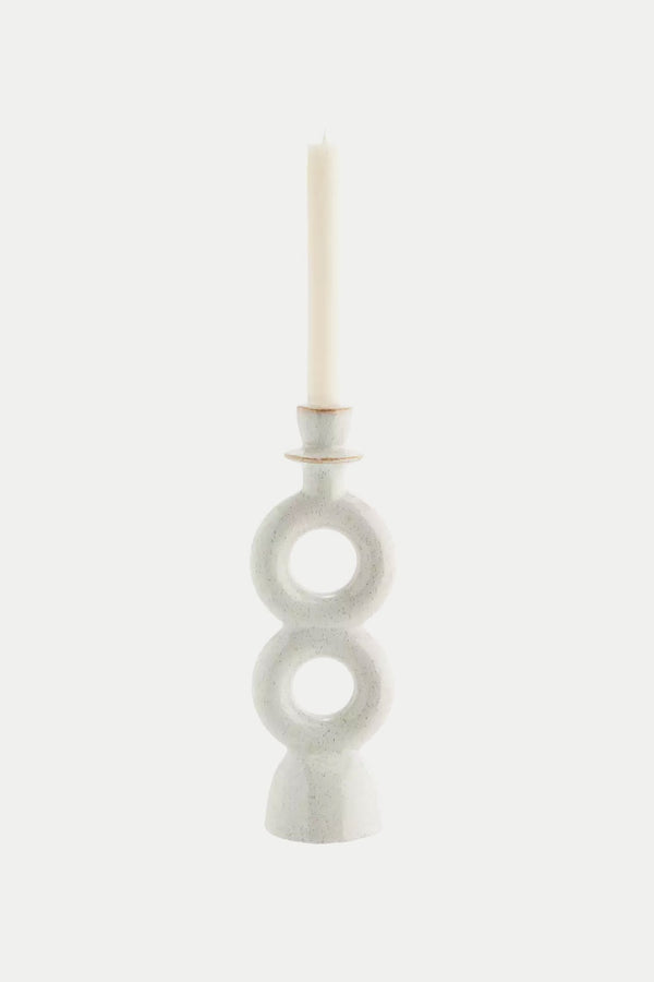 Off White Stoneware Candle Holder