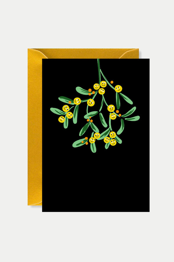 Smiley Mistletoe Gold Foiled Card