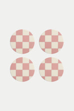 Pink Check Coaster - Set of 4