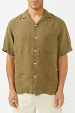 Olive Linen Camp Collar Shirt