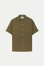 Olive Linen Camp Collar Shirt