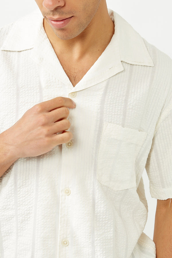 Corridor - Striped Seersucker Short Sleeve Shirt - White