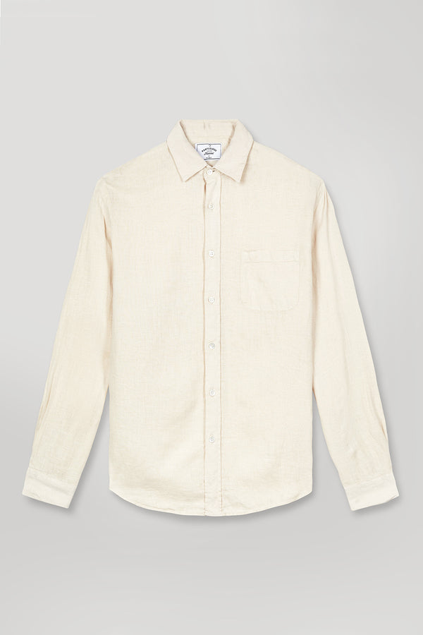 Beige Linen Raw Long Sleeve Shirt