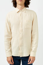 Beige Linen Raw Long Sleeve Shirt