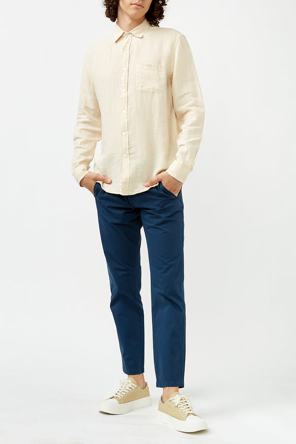 Beige Linen Raw Long Sleeve Shirt