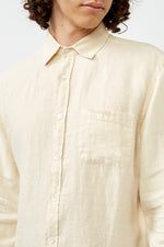 Beige Linen Raw Long Sleeve Shirt