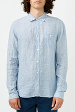 Vertical Blue Stripes Linen Shirt