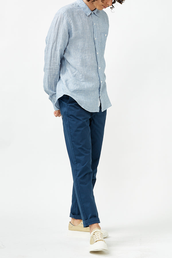 Vertical Blue Stripes Linen Shirt