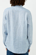 Vertical Blue Stripes Linen Shirt