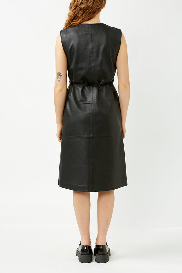 Black Evelin Midi Leather Dress