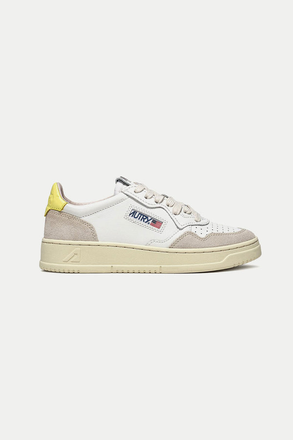 Autry 01 White Yellow Leather Suede Trainers Womens