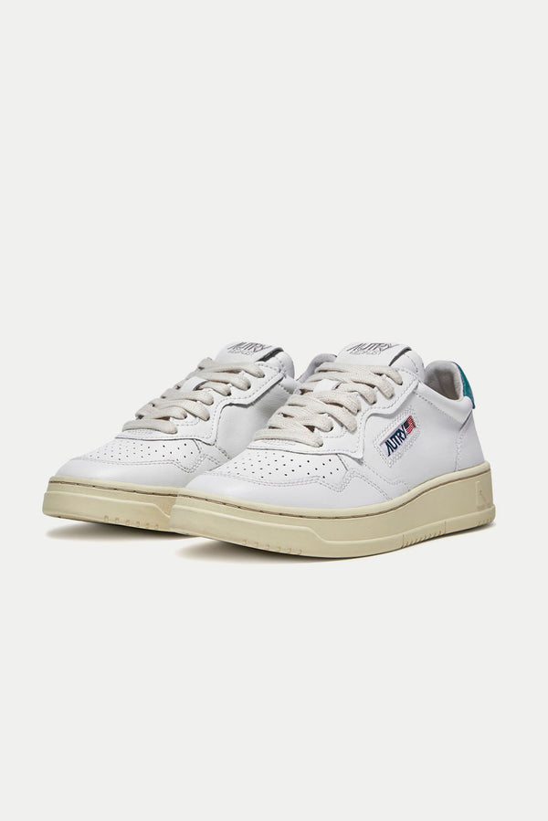 White Petrol Medalist Leather Sneakers Womens