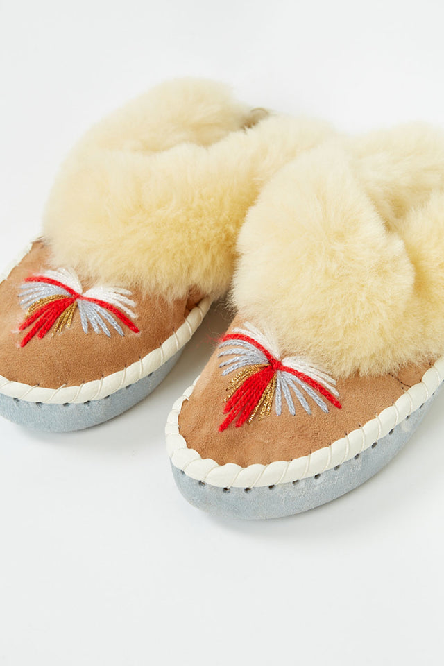 Butterfly Yellow Sheepskin Mules