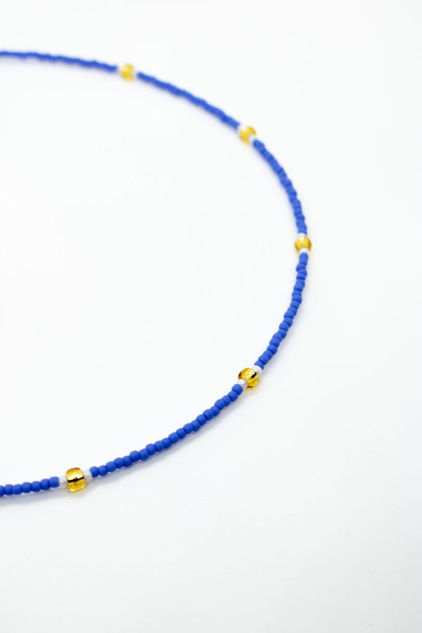 Navy Blue & Gold Beaded Necklace