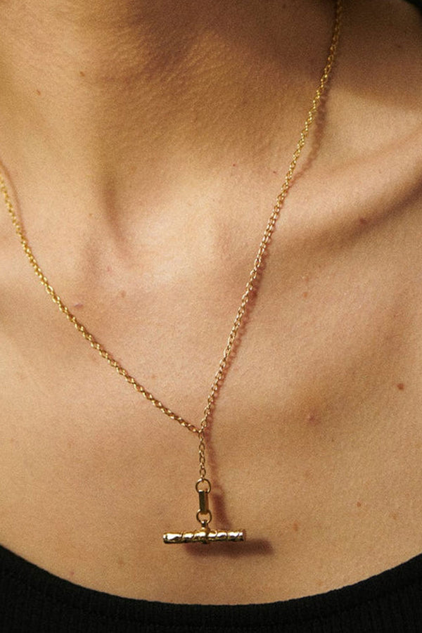 Gold Plated Mini Rose T-Bar Necklace | Silvermoon
