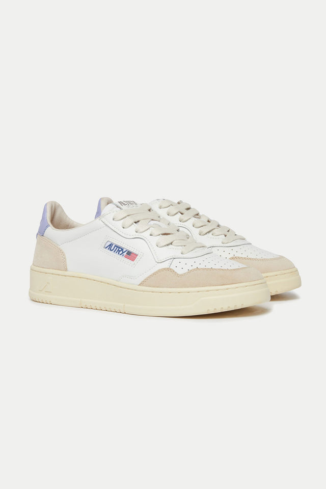 White Lavander Medalist Leather & Suede Sneakers Womens