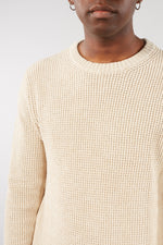 SELECTED HOMME OYSTER GREY NED CREW NECK WAFFLE JUMPER