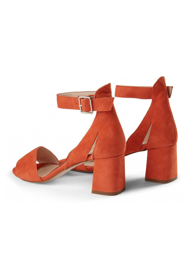 SHOE THE BEAR MAY CORAL RED HEELED SUEDE SANDAL