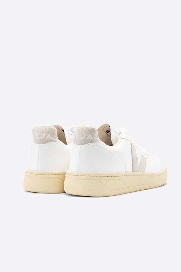 VEJA V-10 WHITE NATURAL BUTTERSCOTCH FAUX LEATHER TRAINERS WOMENS