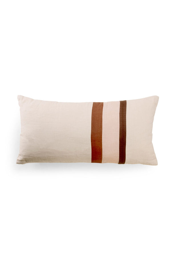 Grey Pink Linen Striped Jacquard Cushion