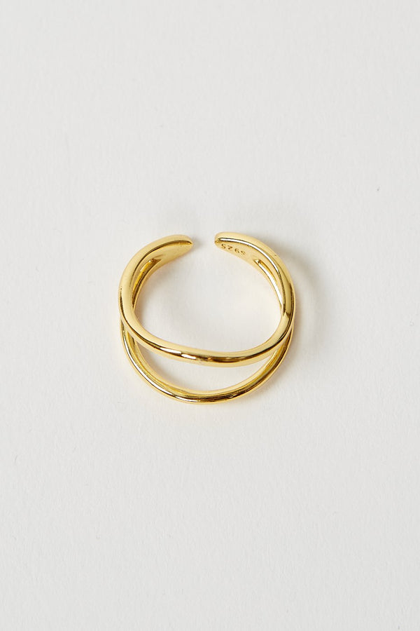 Gold Aqua Two Row Ring