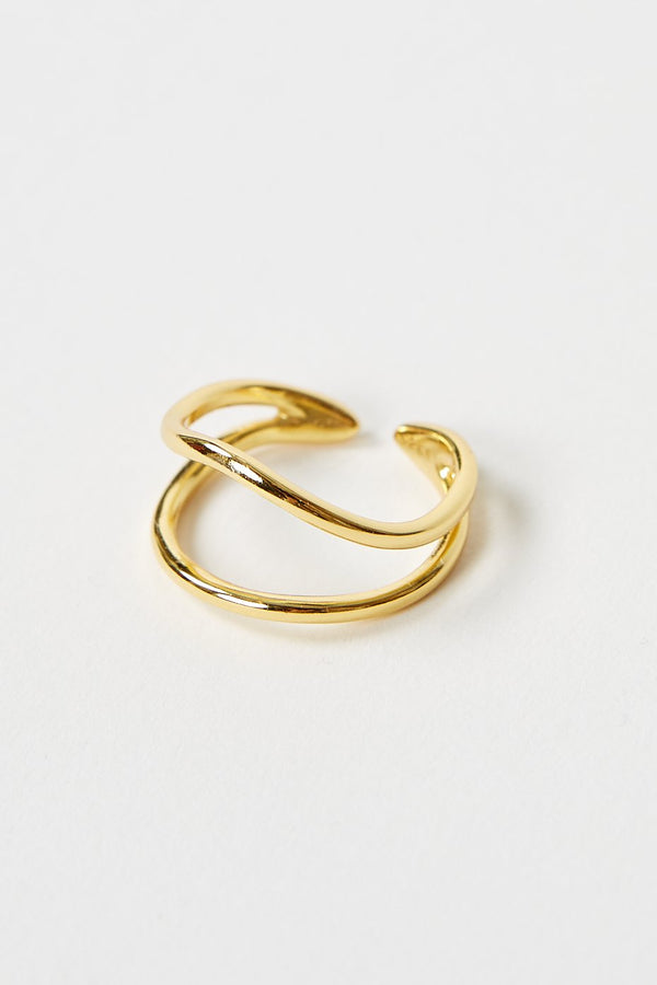 Gold Aqua Two Row Ring